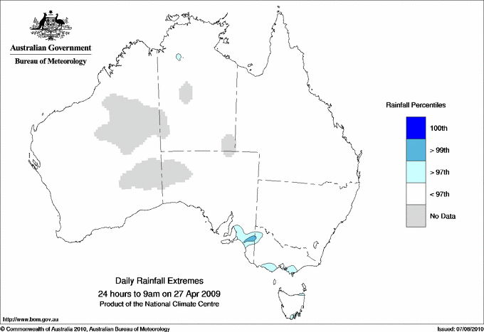 Australian daily rainfall extreme area maps