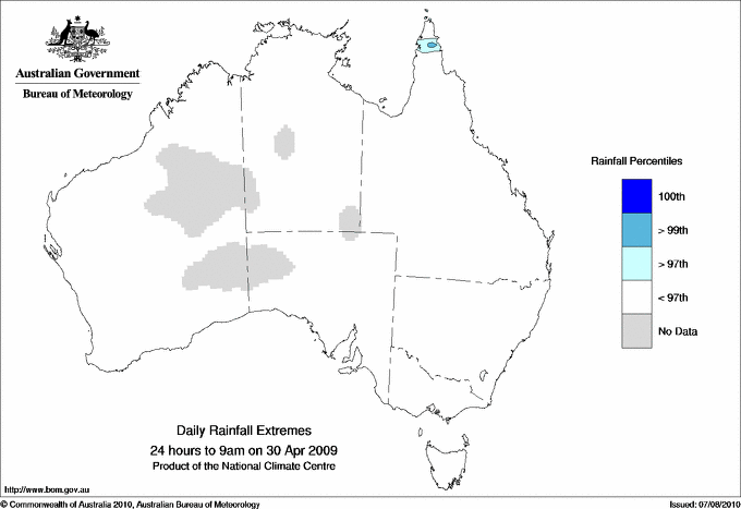 Australian daily rainfall extreme area maps