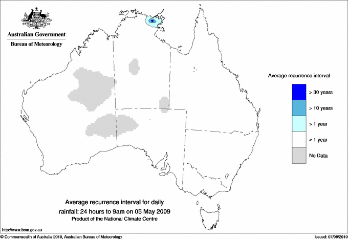 Australian daily rainfall average recurrence interval maps