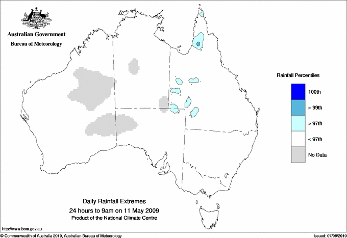 Australian daily rainfall extreme area maps