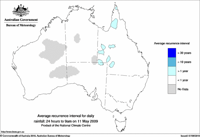 Australian daily rainfall average recurrence interval maps