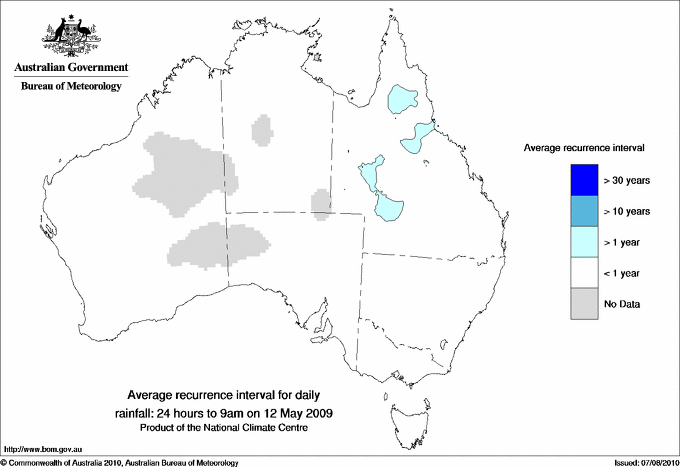 Australian daily rainfall average recurrence interval maps