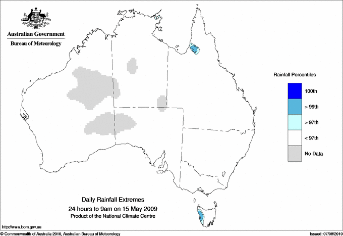Australian daily rainfall extreme area maps