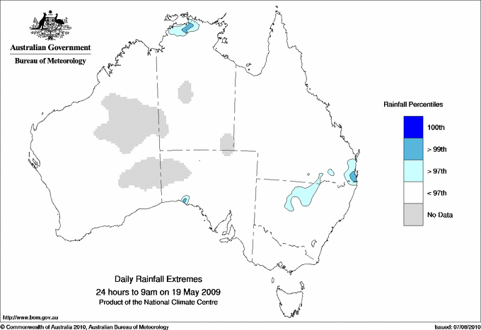 Australian daily rainfall extreme area maps