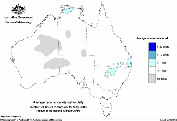 Australian daily rainfall average recurrence interval maps