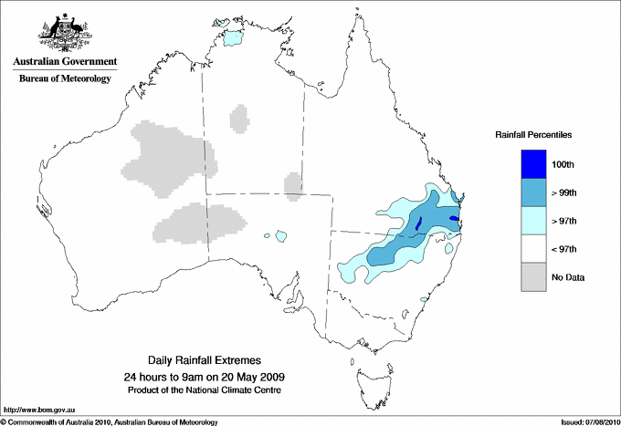 Australian daily rainfall extreme area maps