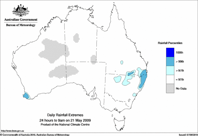 Australian daily rainfall extreme area maps