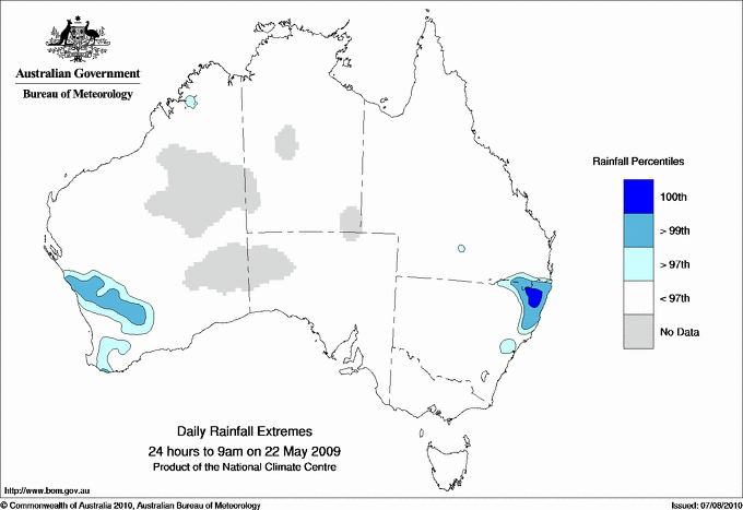 Australian daily rainfall extreme area maps