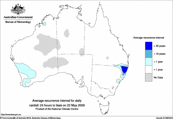 Australian daily rainfall average recurrence interval maps