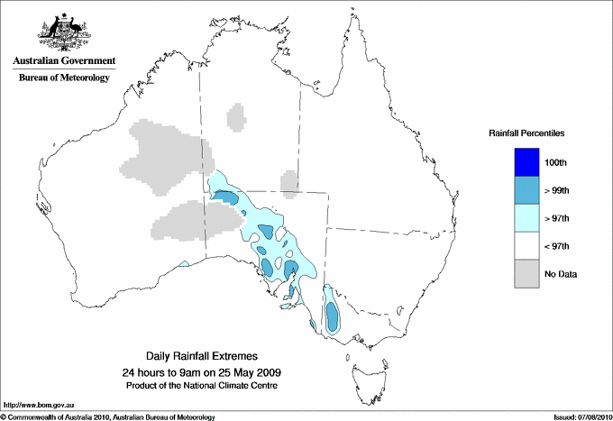 Australian daily rainfall extreme area maps