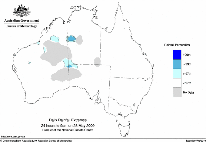 Australian daily rainfall extreme area maps