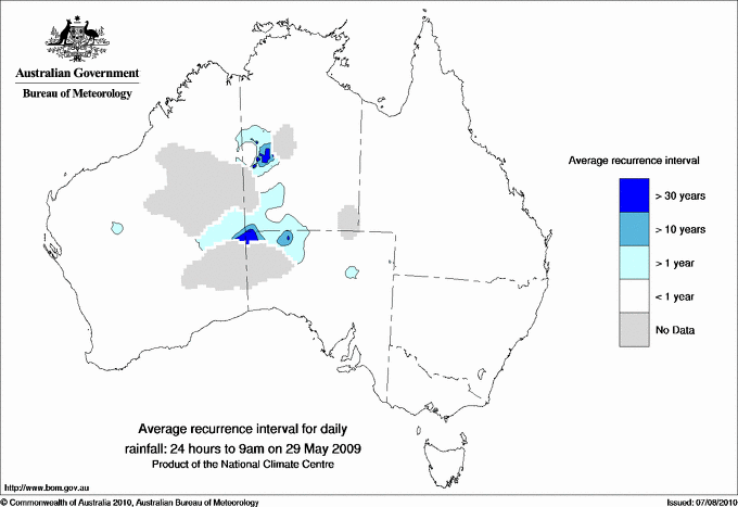Australian daily rainfall average recurrence interval maps