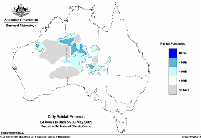 Australian daily rainfall extreme area maps