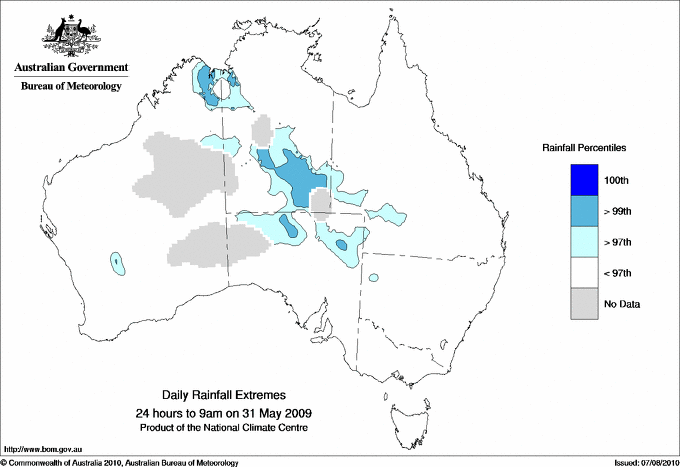 Australian daily rainfall extreme area maps