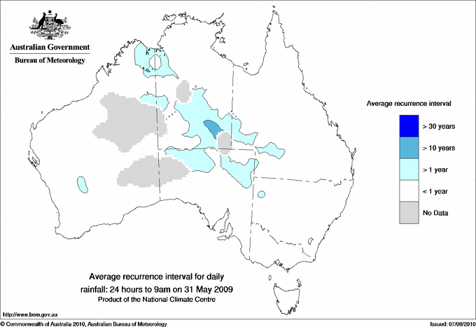 Australian daily rainfall average recurrence interval maps