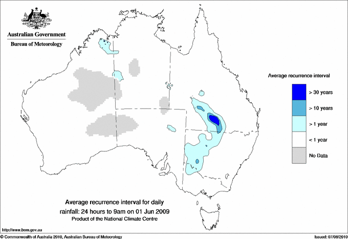 Australian daily rainfall average recurrence interval maps