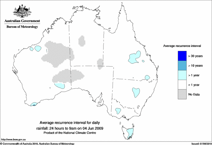 Australian daily rainfall average recurrence interval maps