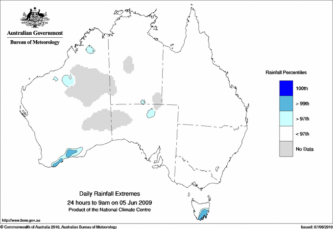 Australian daily rainfall extreme area maps