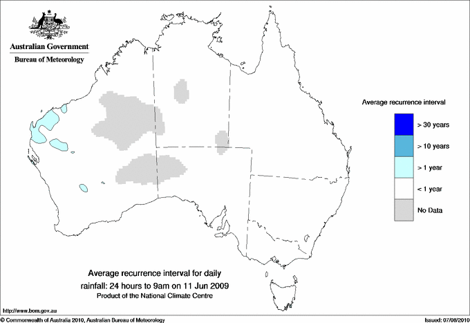 Australian daily rainfall average recurrence interval maps