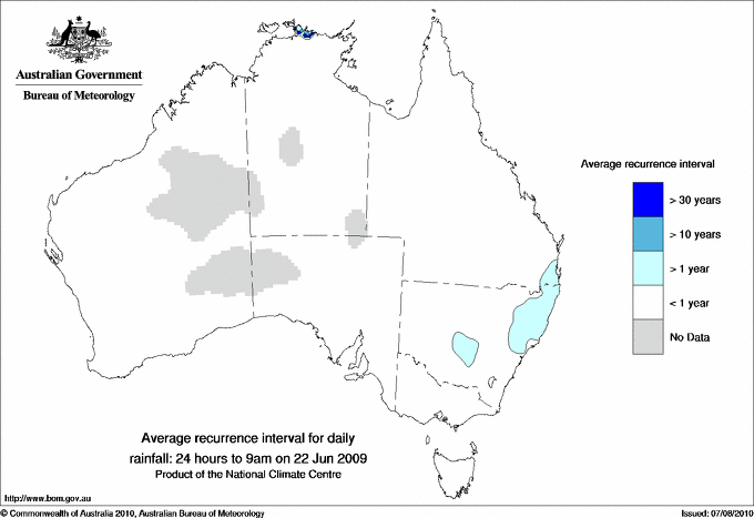 Australian daily rainfall average recurrence interval maps