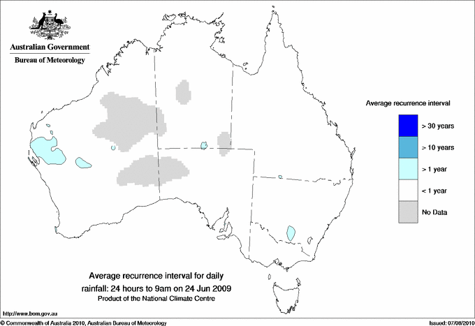 Australian daily rainfall average recurrence interval maps