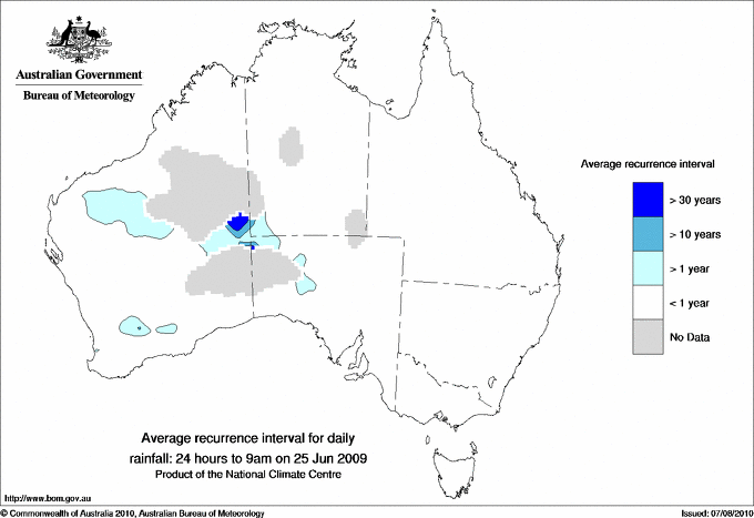 Australian daily rainfall average recurrence interval maps