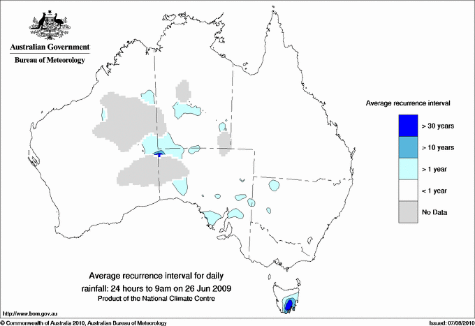 Australian daily rainfall average recurrence interval maps