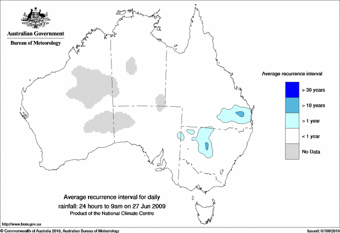 Australian daily rainfall average recurrence interval maps