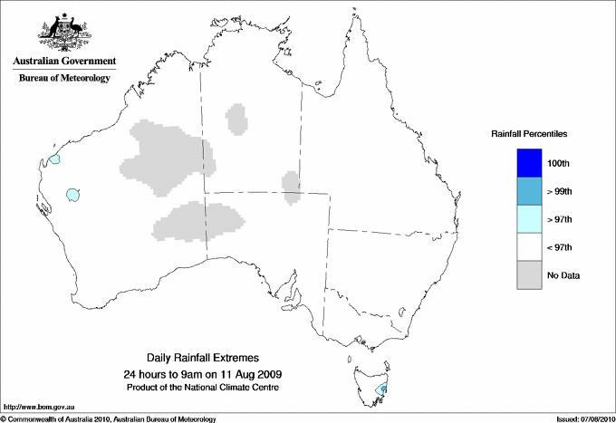 Australian daily rainfall extreme area maps