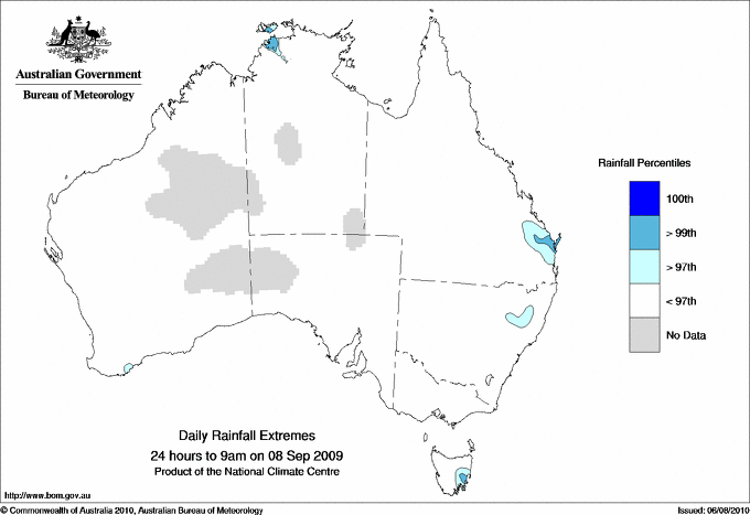 Australian daily rainfall extreme area maps