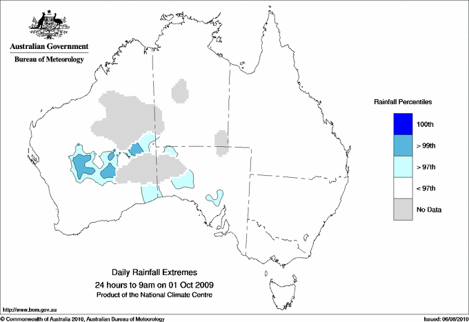 Australian daily rainfall extreme area maps