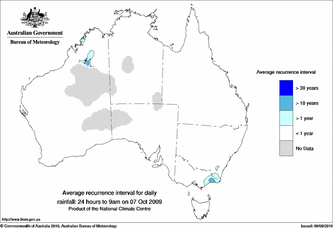 Australian daily rainfall average recurrence interval maps