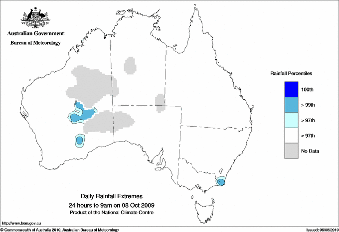 Australian daily rainfall extreme area maps