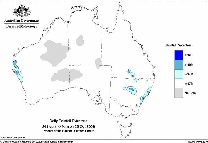 Australian daily rainfall extreme area maps