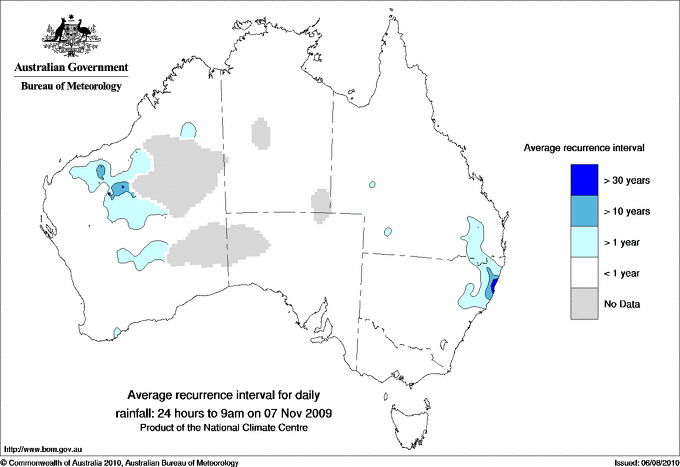 Australian daily rainfall average recurrence interval maps