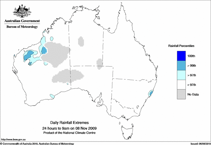 Australian daily rainfall extreme area maps