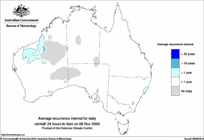 Australian daily rainfall average recurrence interval maps