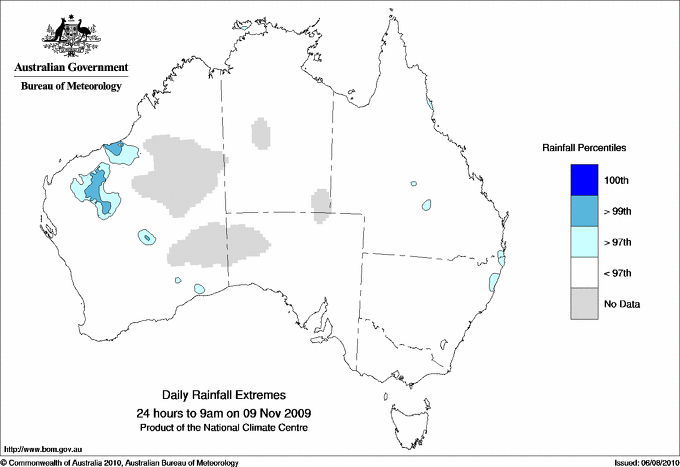 Australian daily rainfall extreme area maps