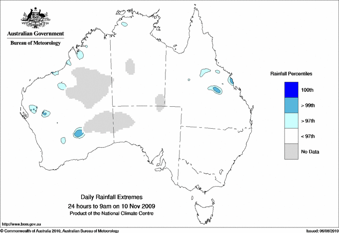 Australian daily rainfall extreme area maps