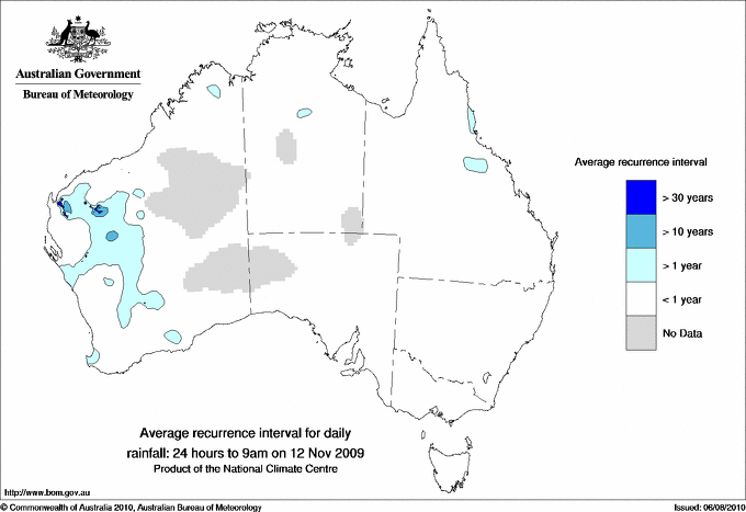 Australian daily rainfall average recurrence interval maps