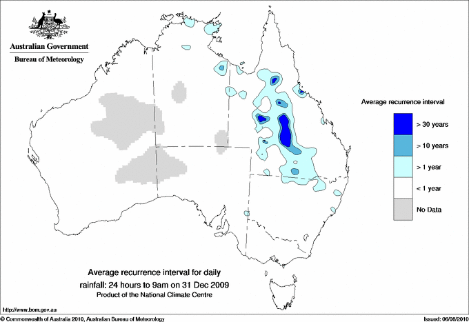 Australian daily rainfall average recurrence interval maps
