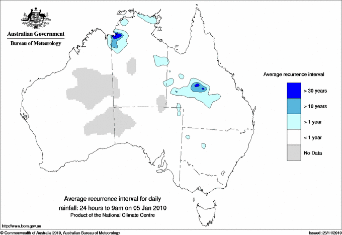 Australian daily rainfall average recurrence interval maps