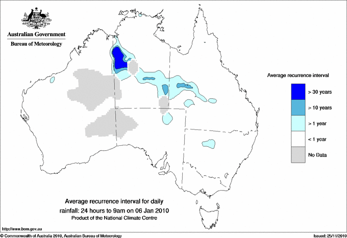 Australian daily rainfall average recurrence interval maps