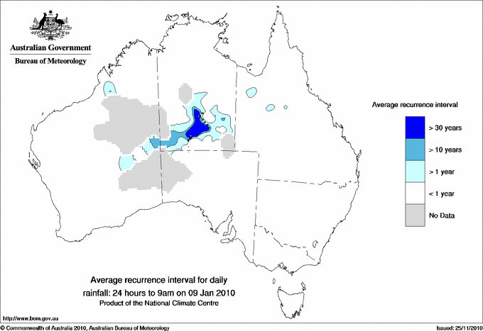 Australian daily rainfall average recurrence interval maps