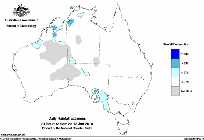 Australian daily rainfall extreme area maps