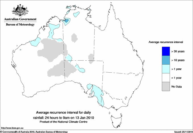 Australian daily rainfall average recurrence interval maps