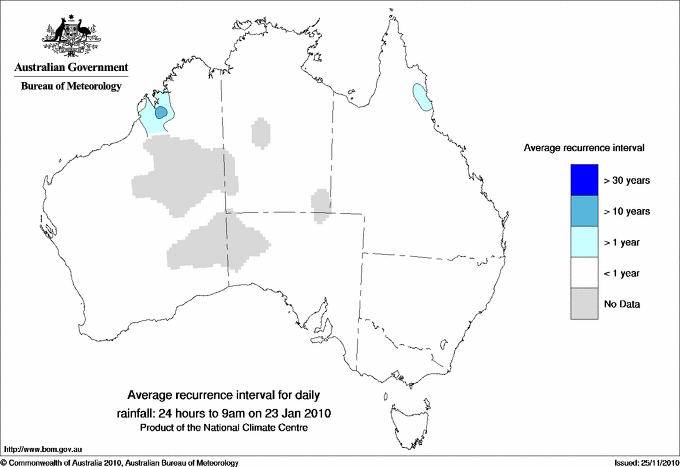 Australian daily rainfall average recurrence interval maps