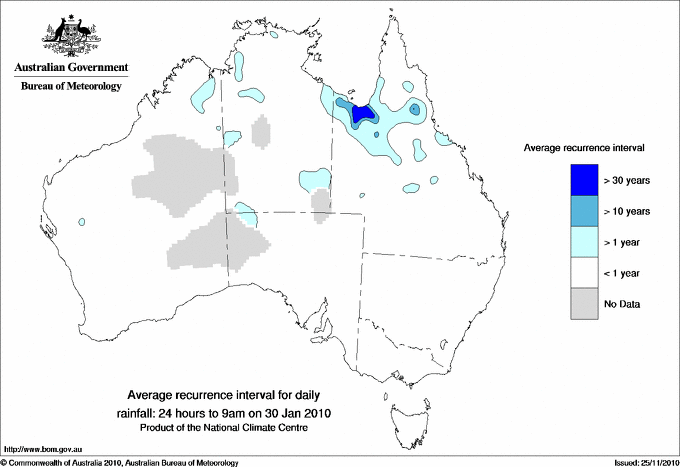 Australian daily rainfall average recurrence interval maps