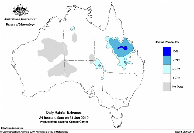 Australian daily rainfall extreme area maps