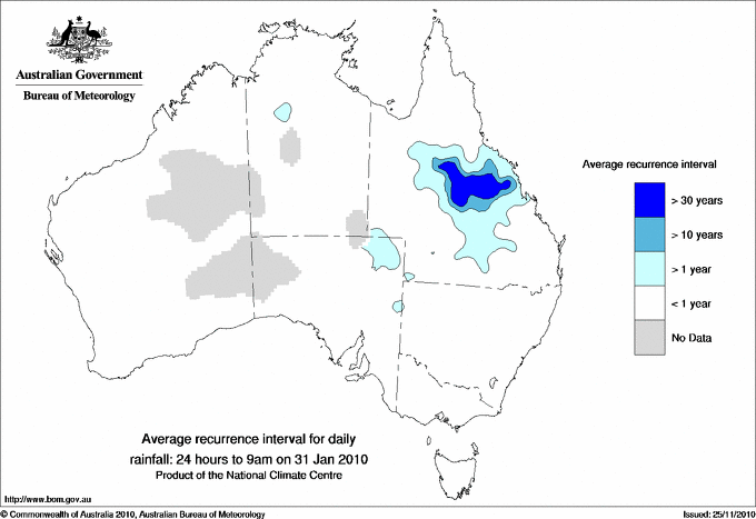 Australian daily rainfall average recurrence interval maps